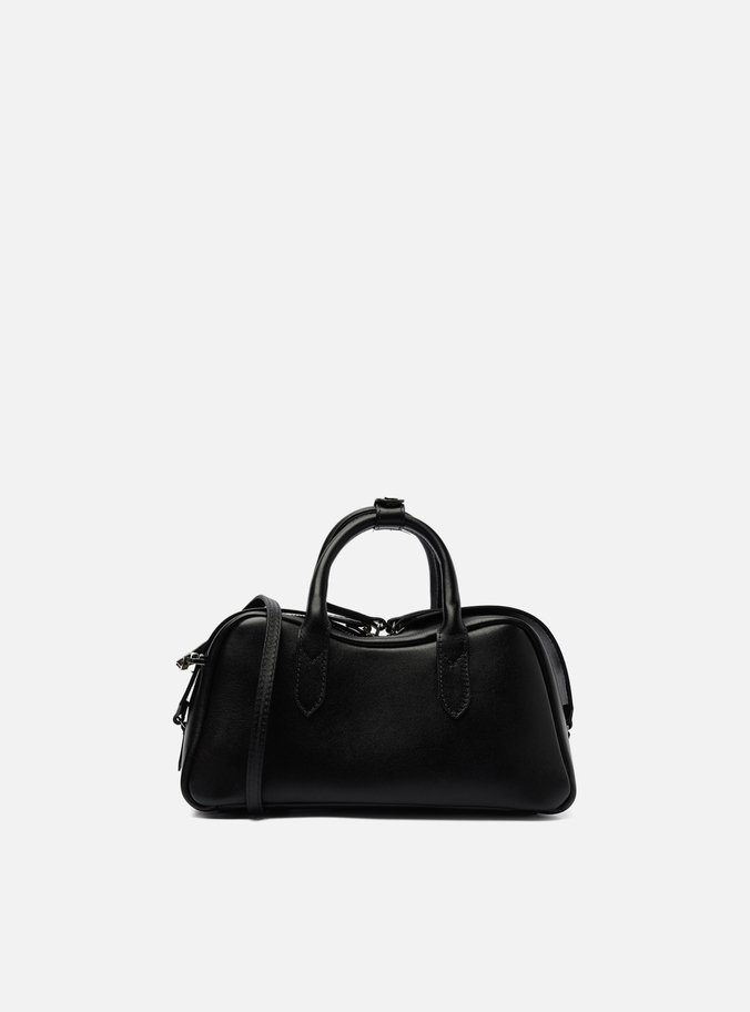 Bolsa Tiracolo Preta Couro Pequena Zíper Duplo