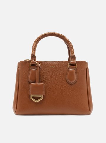 Tote Marrom Couro Média Bag Charm Metal