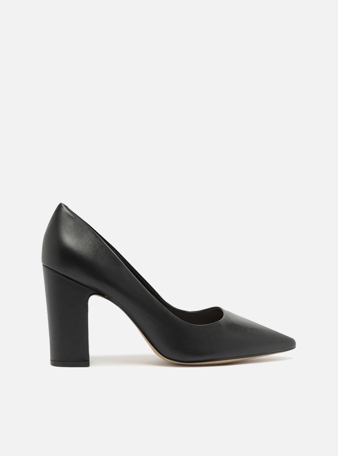 Scarpin Preto Couro Salto Alto Bloco City