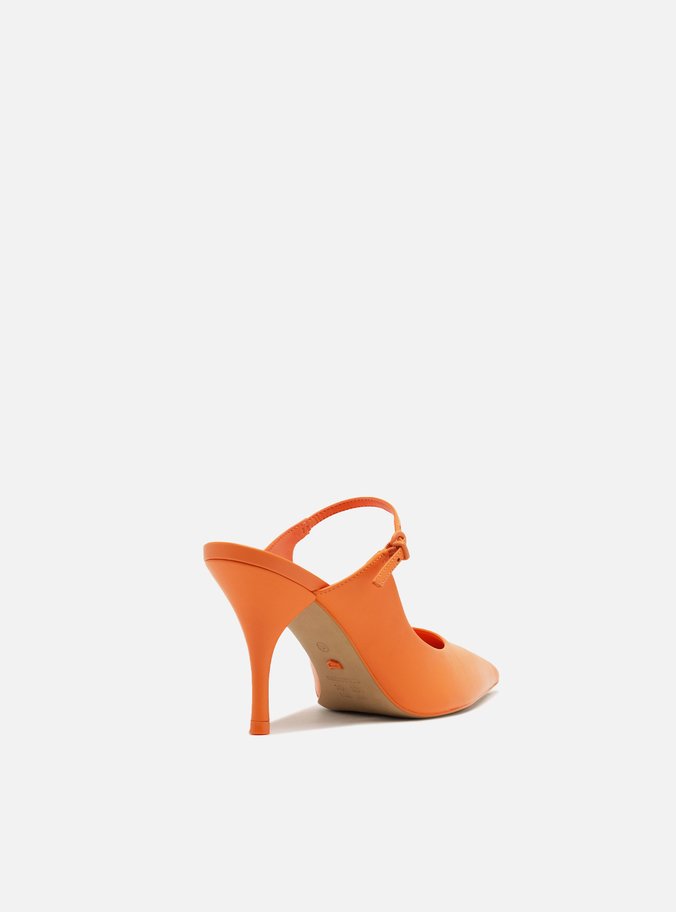 Mule Laranja Couro Salto Fino Tira