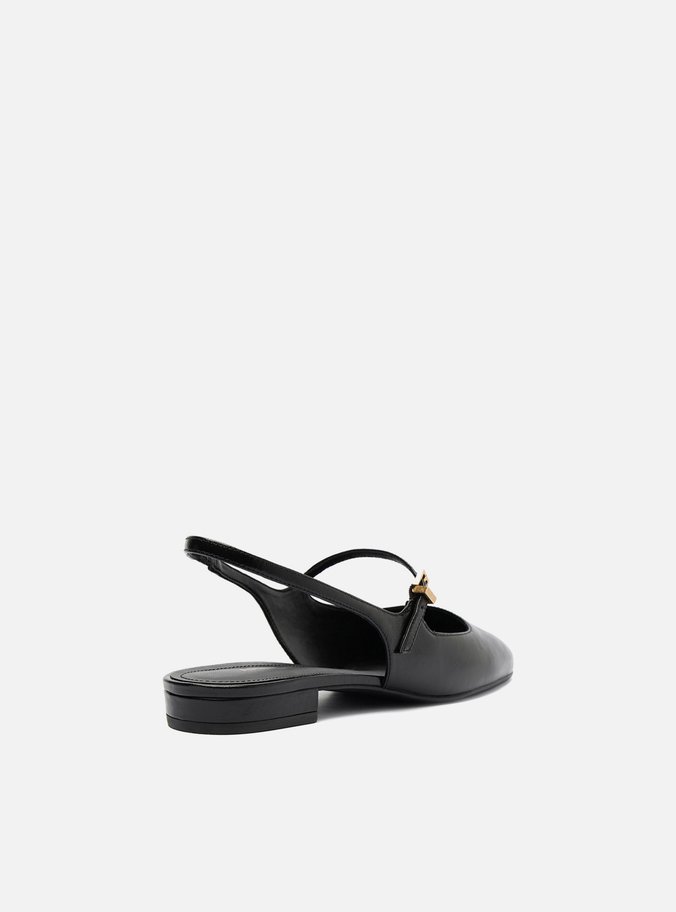 Sapatilha Boneca Preta Couro Slingback Classic