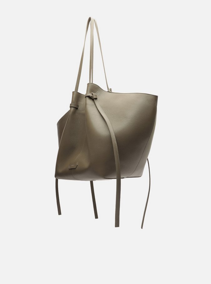 Bolsa Shopping Cinza Couro Grande Soft Tiras