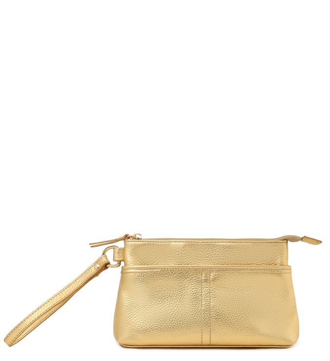 Necessaire Dourada Couro Grande Monalisa