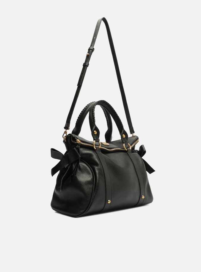 Bolsa Tote Preta Couro Grande Alças Mix