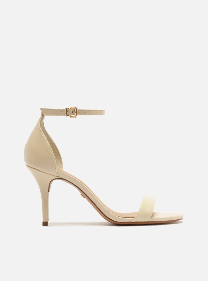 Sandália Off-White Couro Salto Médio Fino Isabelli