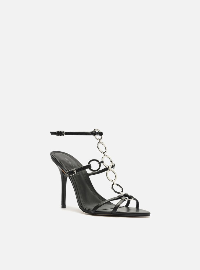 Sandlia Preta Arezzo Salto Sandalia Arezzo Com Laço Sandália Preta Verniz Salto Fino Elos Metal Arezzo