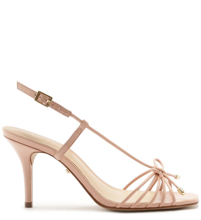 Sandália Couro Tiras Salto Médio Tiny Bow Verano Rosé