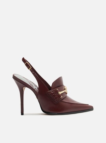 Scarpin Vermelho Couro Slingback Medalha