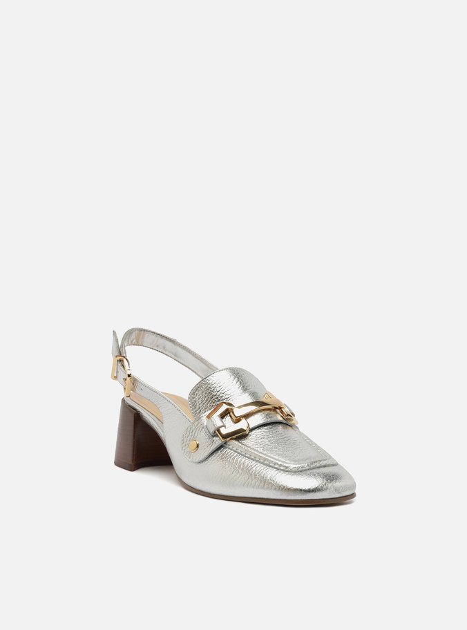 Loafer Prata Couro Salto Bloco Bridão Switch com Troca de Bridão