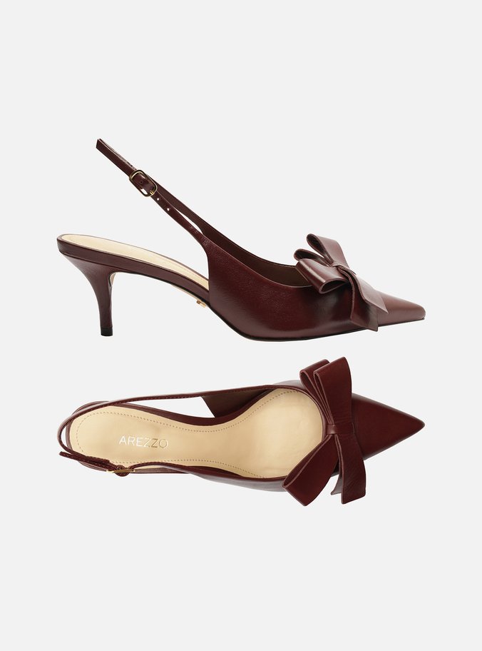 Scarpin Vermelho Couro Slingback Laço Lateral