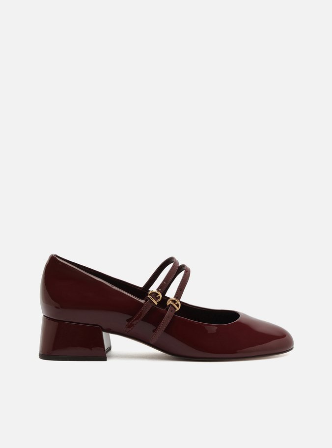 Scarpin Vermelho Verniz Salto Bloco Fivela
