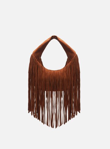 Bolsa Hobo Marrom Suede Pequena Franjas TIG