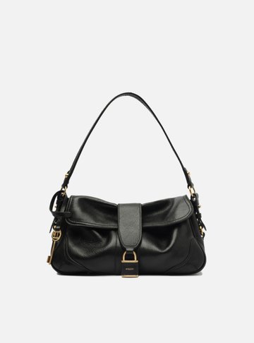 Bolsa Tiracolo Preta Couro Média Cadeado