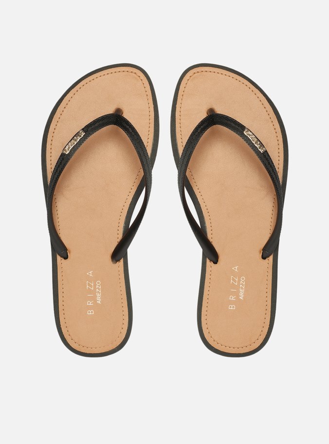 Chinelo de Dedo Tiras Pretas Palmilha Marrom