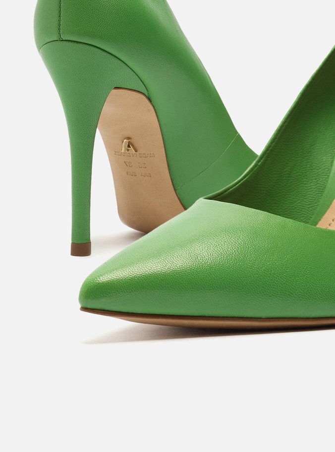 Scarpin Verde Couro Salto Alto Fino Color