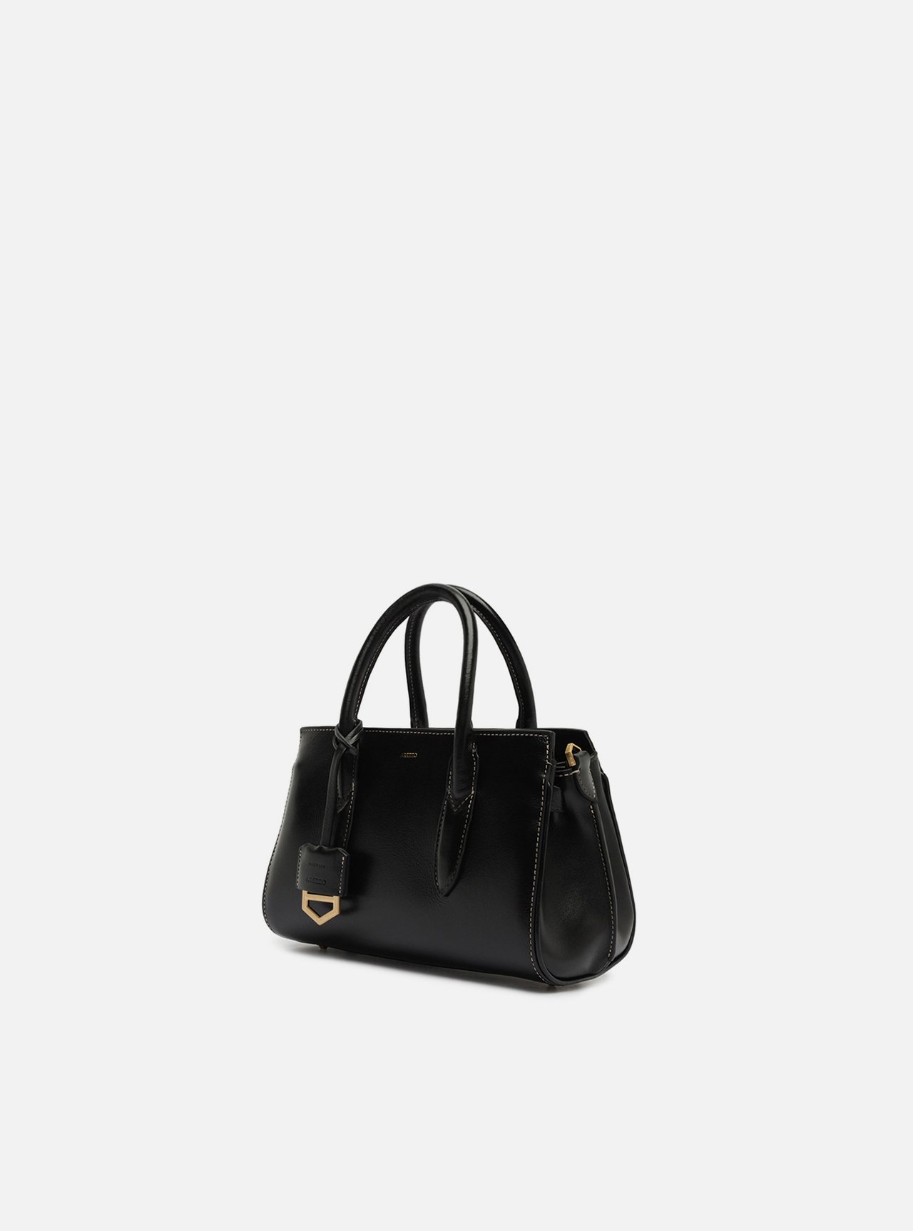 Bolsa Tote Preta Couro Pequena Metais — foto 2
