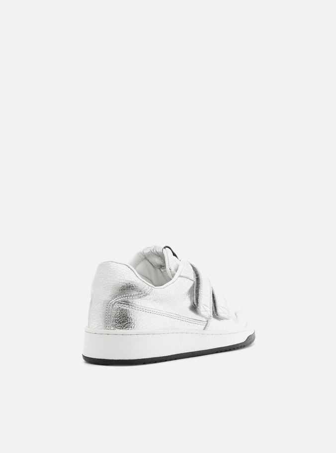 Tênis Slip On Prata Couro Tiras Velcro