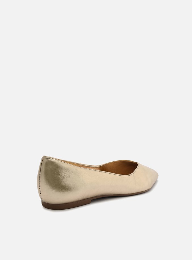 Sapatilha Dourada Couro Bico Fino Minimal