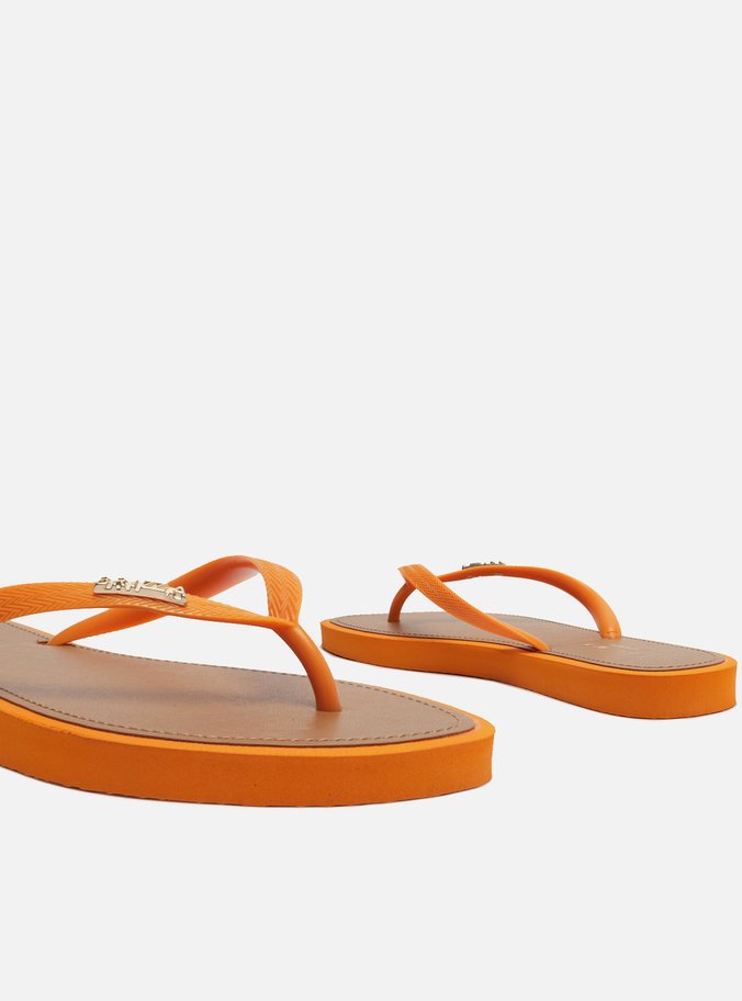 Chinelo de Dedo Tiras Laranja Palmilha Marrom