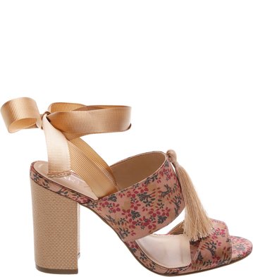 Sandália Cetim Floral Feminino Nude Vintage