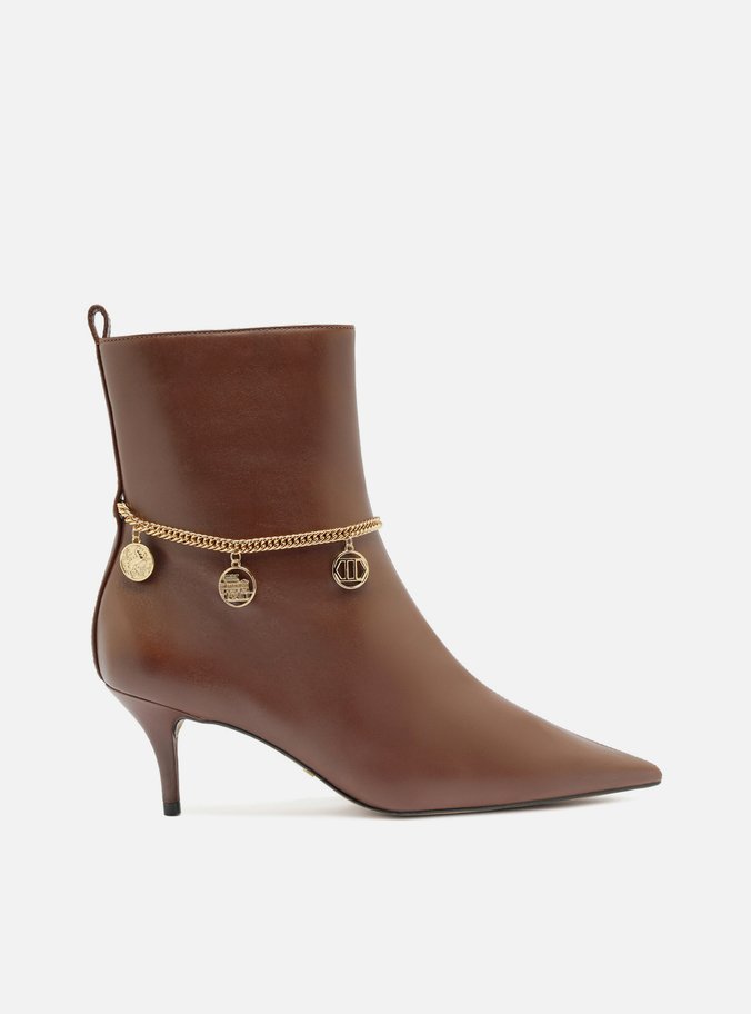 Bota Marrom Couro Salto Fino Corrente