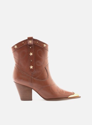 Bota Marrom Couro Cano Curto Ponteira Western