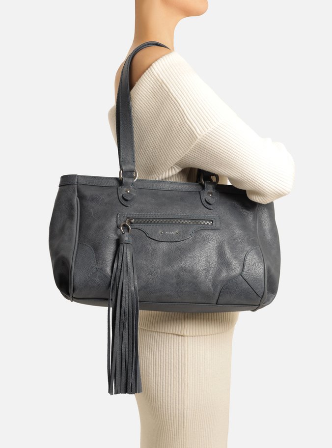 Bolsa Shopping Azul Couro Grande Barbicacho