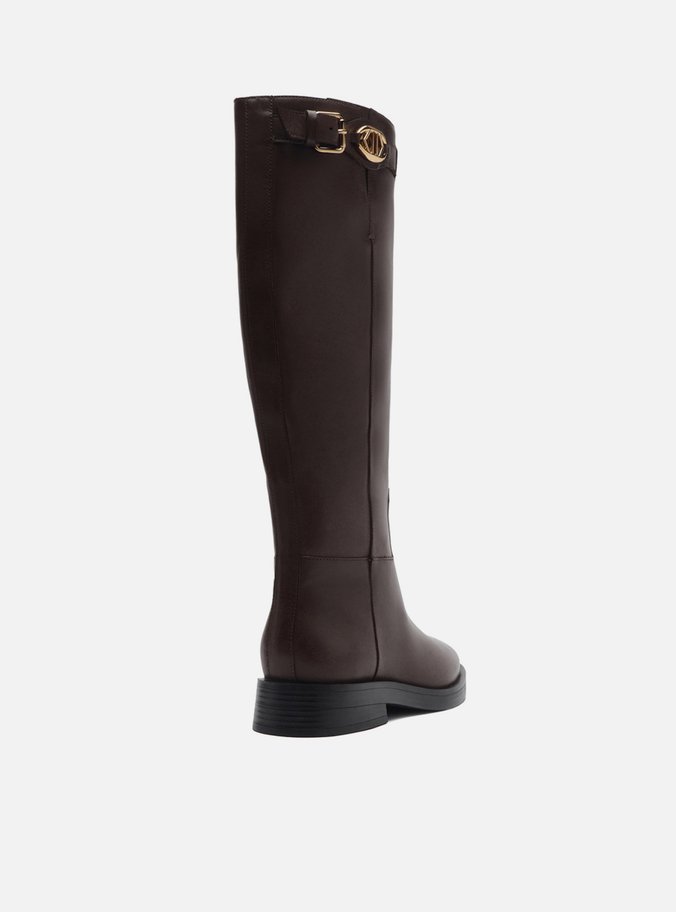 Bota Marrom Couro Cano Longo Montaria Metal