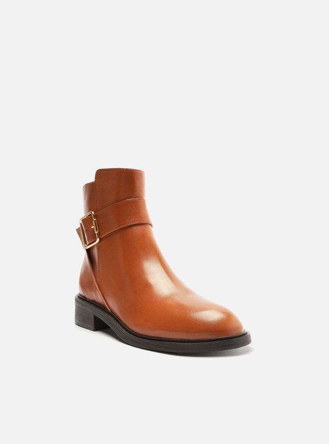 Bota Marrom Couro Cano Curto Fivela Riding