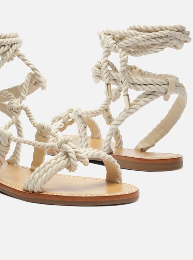 Sandália Rasteira Off-White Amarração Cordões