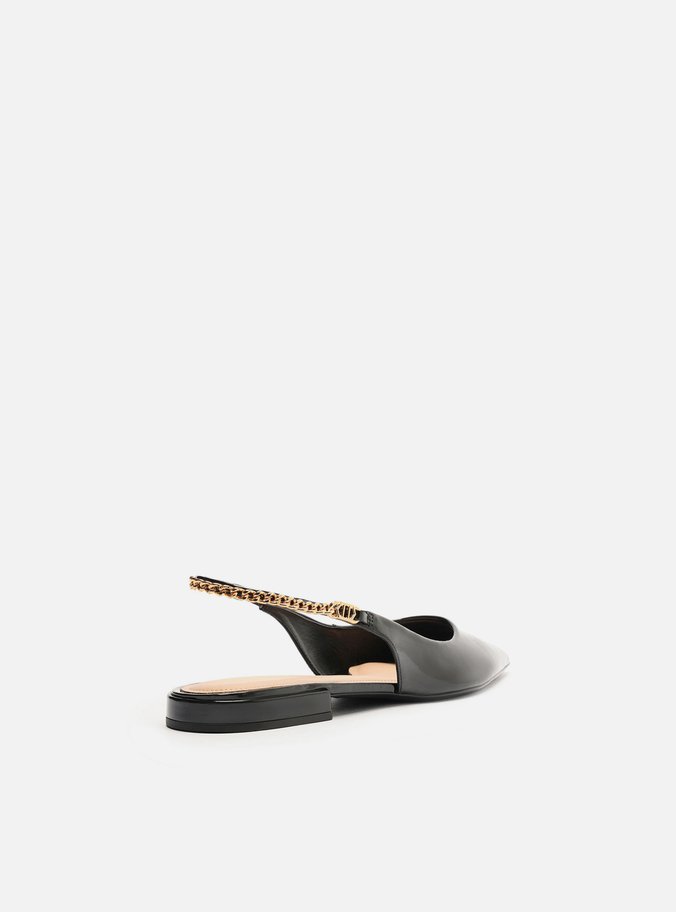 Sapatilha Preta Verniz Slingback Corrente