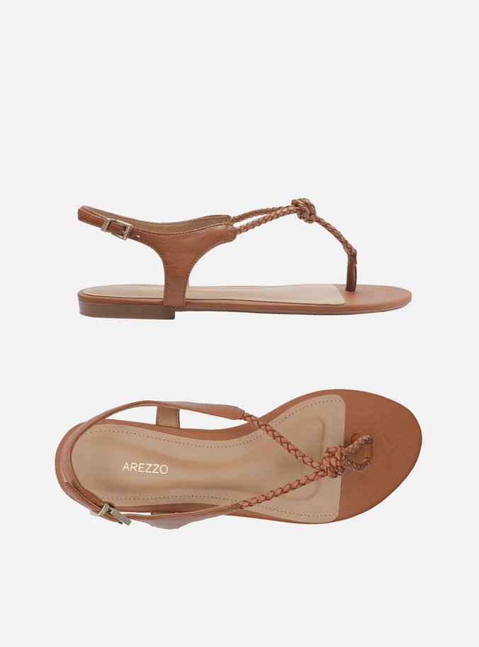 Sandália Rasteira Marrom Slim Chicote