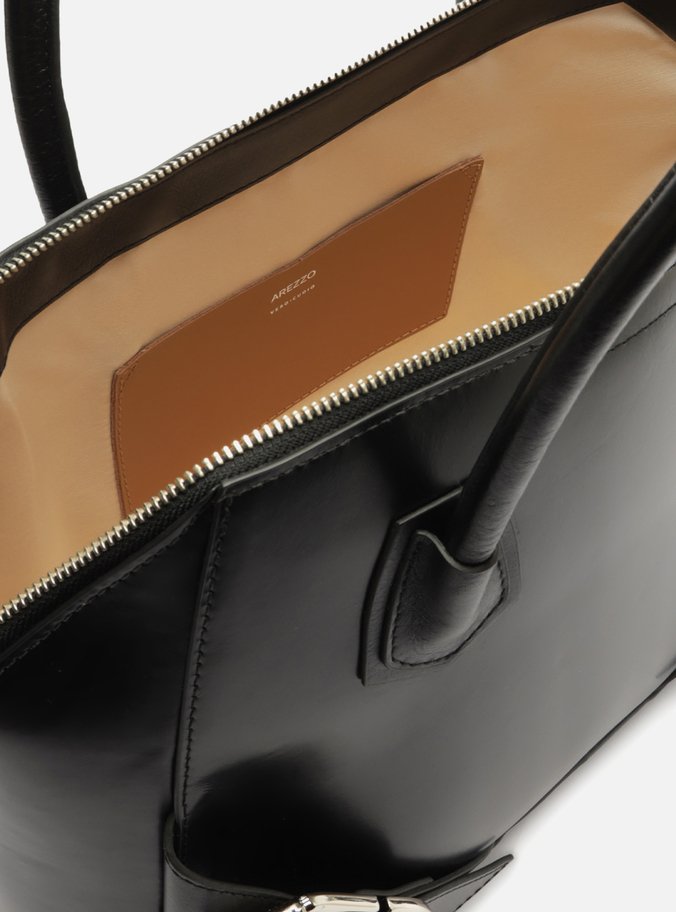 Bolsa Tote Preta Couro Grande Maxi Fivelas