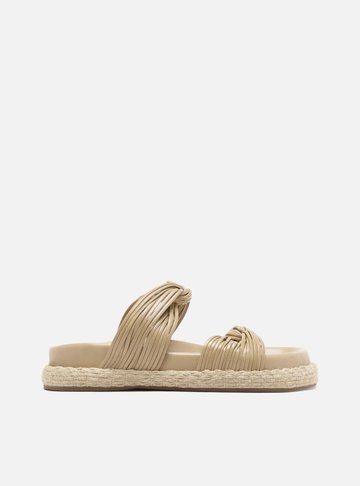 Sandália Papete Bege Palha Tiras Nós