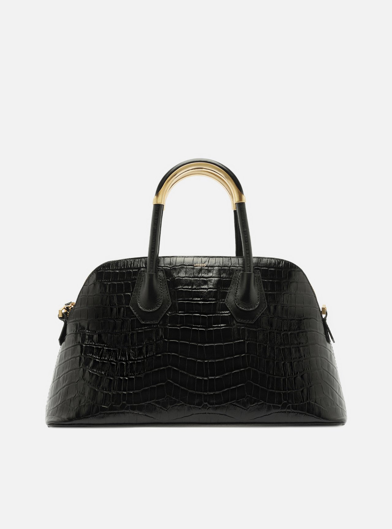 Bolsa Tote Preta Couro Grande Croco Metais — foto 1