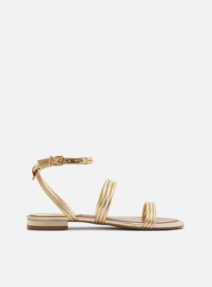 Sandália Rasteira Dourada Fivela