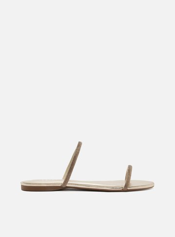 Rasteira Slide Dourada Strass Duas Tiras