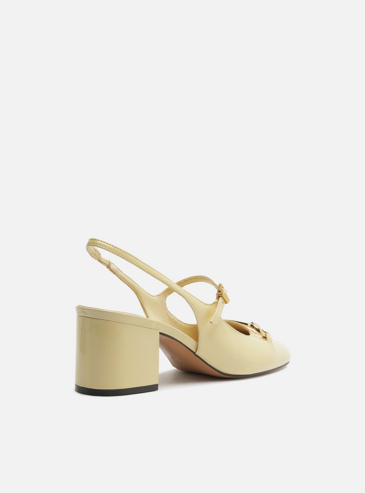 Scarpin Amarelo Verniz Salto Bloco Bridão Slingback — foto 3