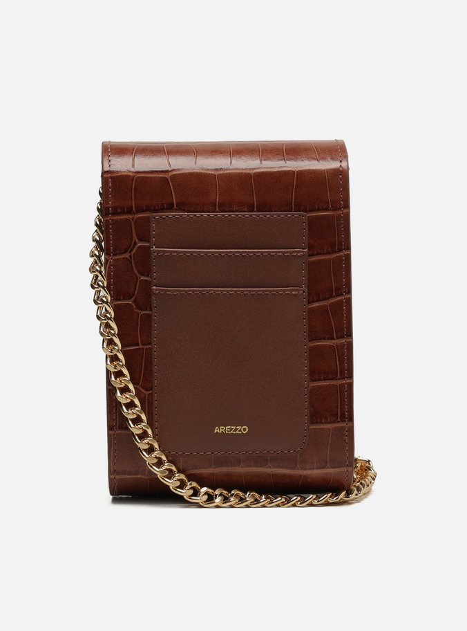 Mini Bag Marrom Couro Croco Porta-Celular