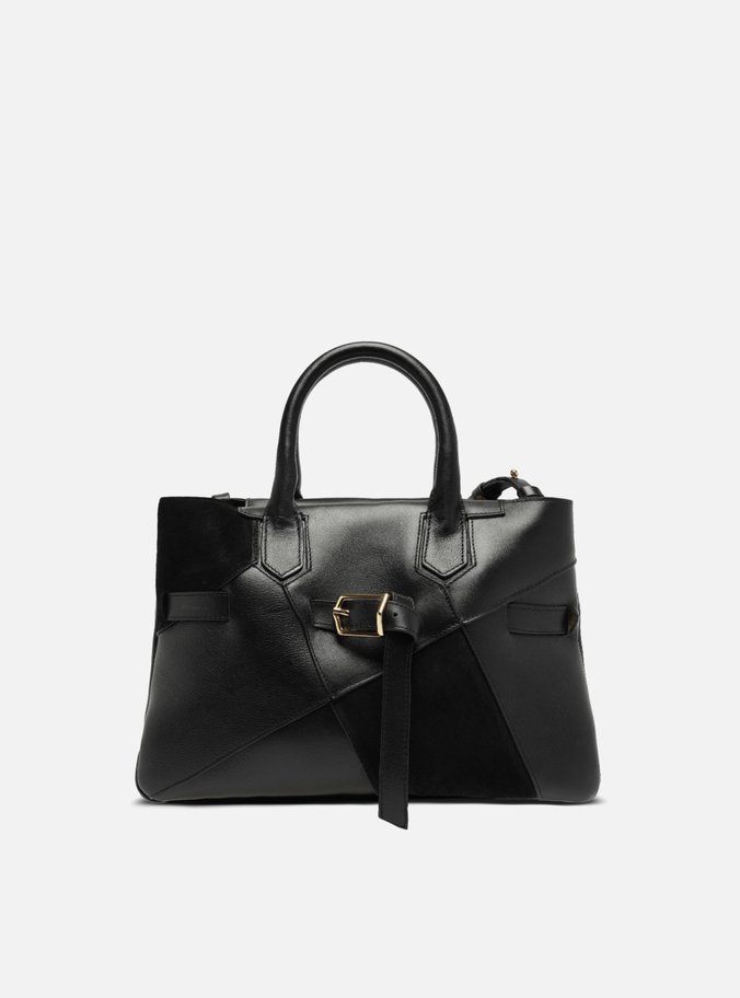 Bolsa Tote Preta Couro Média Fivela