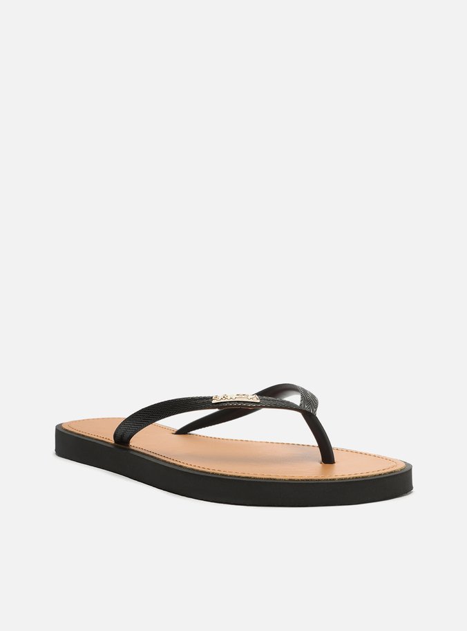 Chinelo de Dedo Tiras Pretas Palmilha Marrom