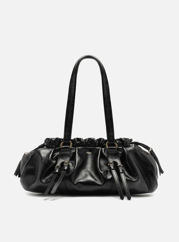 Bolsa Tiracolo Preta Couro Grande Fivelas