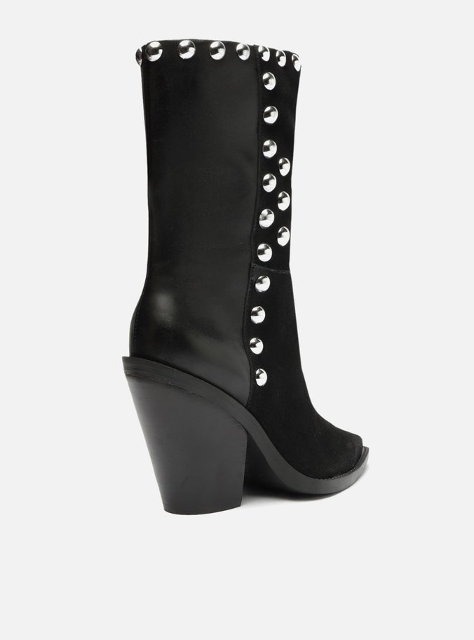 Bota Preta Camurça Cano Médio Western Tachas Hezel
