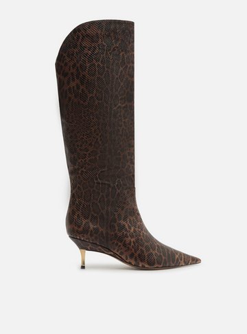 Arezzo — Bota Animal Print Cano Longo Salto Médio Fino