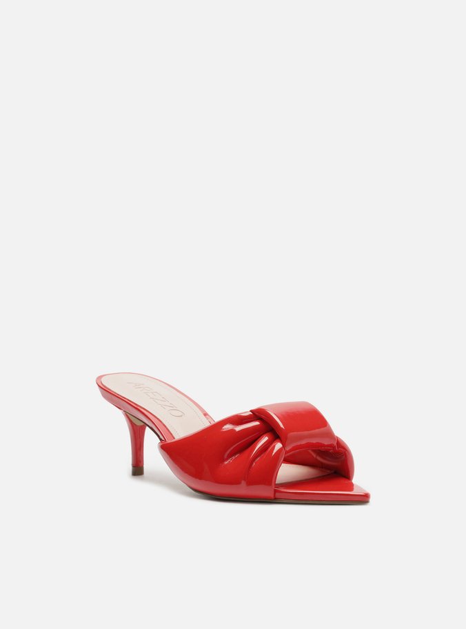 Mule Vermelha Verniz Salto Kitten Puffer