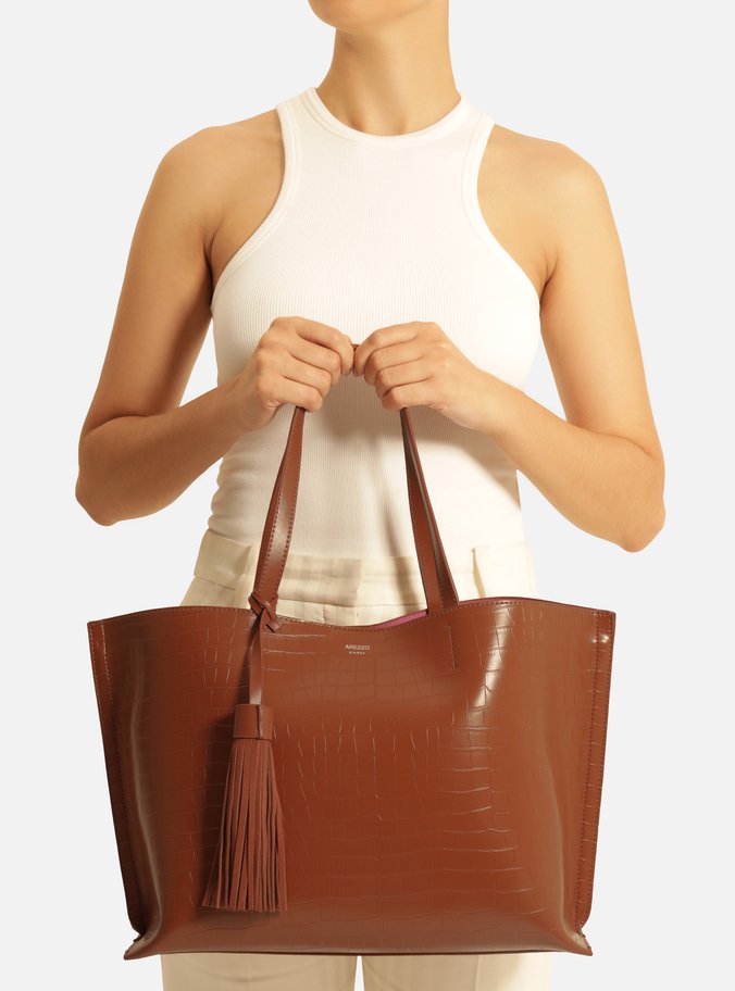 Bolsa Shopping Marrom Croco Grande Barbicacho