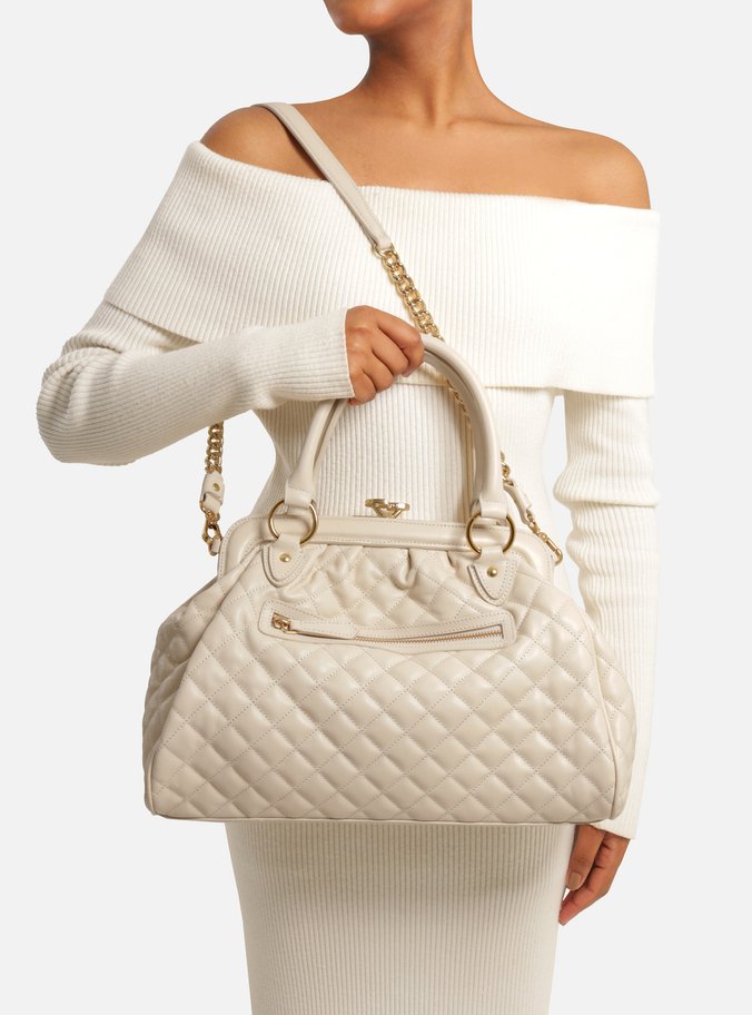 Bolsa Tote Off White Couro Grande Matelassê Corrente