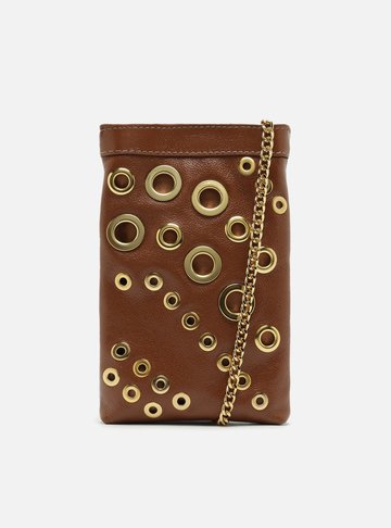 Mini Bag Marrom Couro Porta-Celular Ilhoses