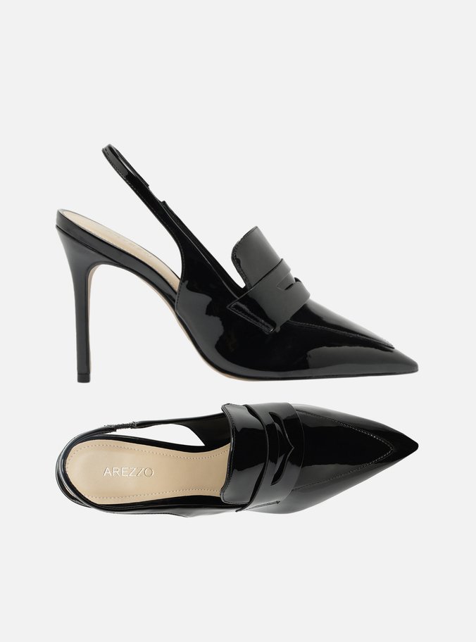 Scarpin Preto Verniz Salto Alto Sling Back