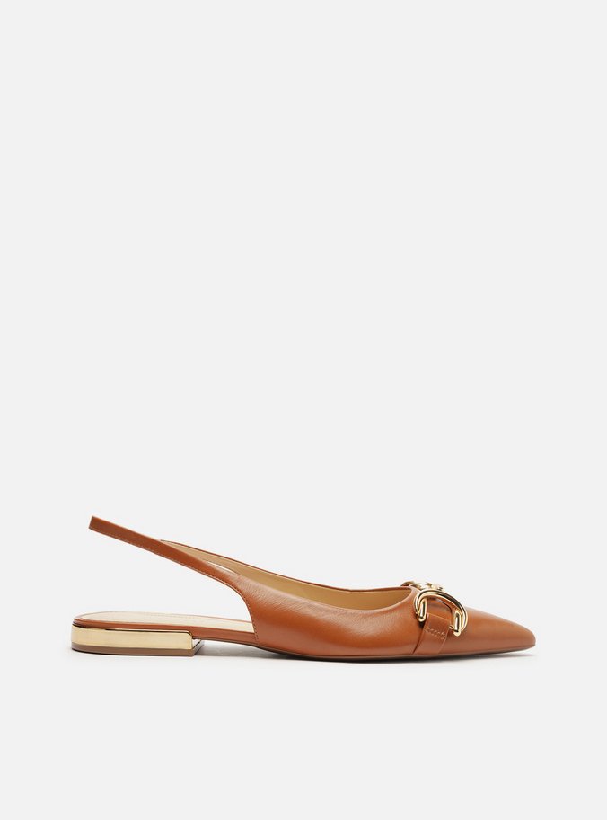 Sapatilha Marrom Couro Bico Fino Slingback Bridão